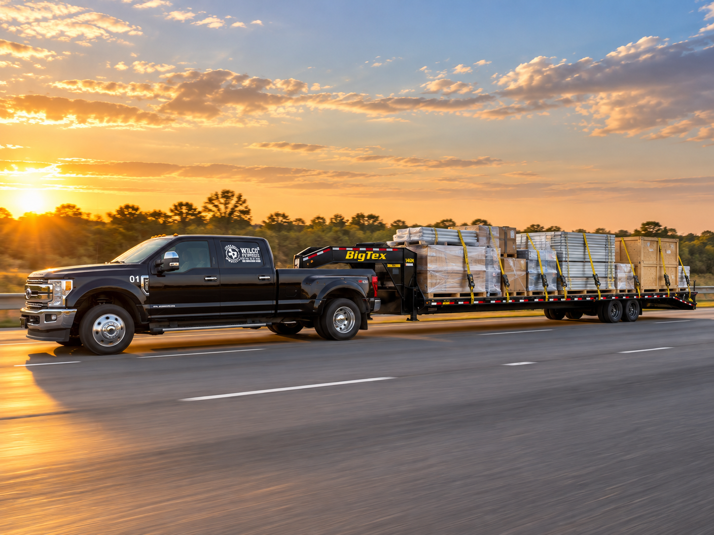 General freight semi truck on the highway